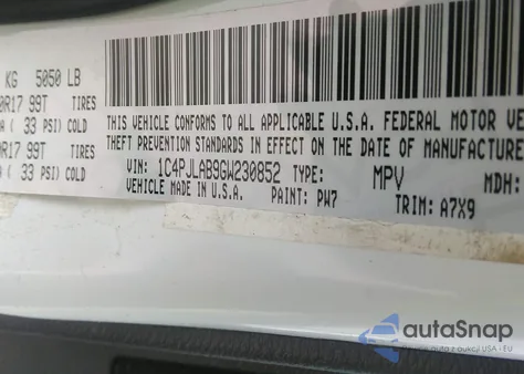 2016 Jeep Cherokee Sport from USA, damaged, VIN 1C4PJLAB9GW230852